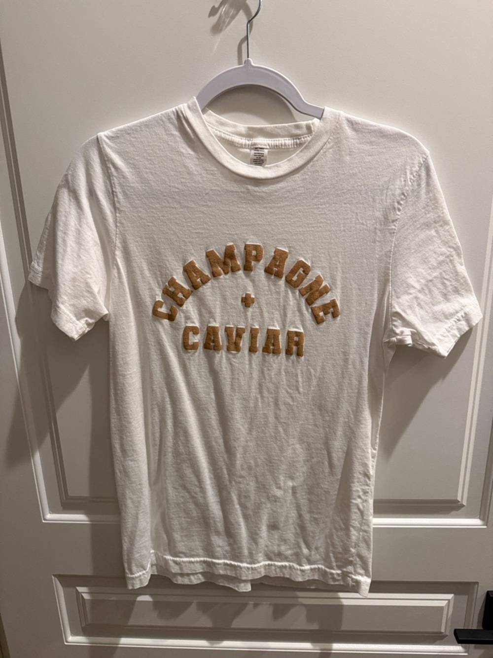 Vici White Short Sleeve Tee with Gold Lettering